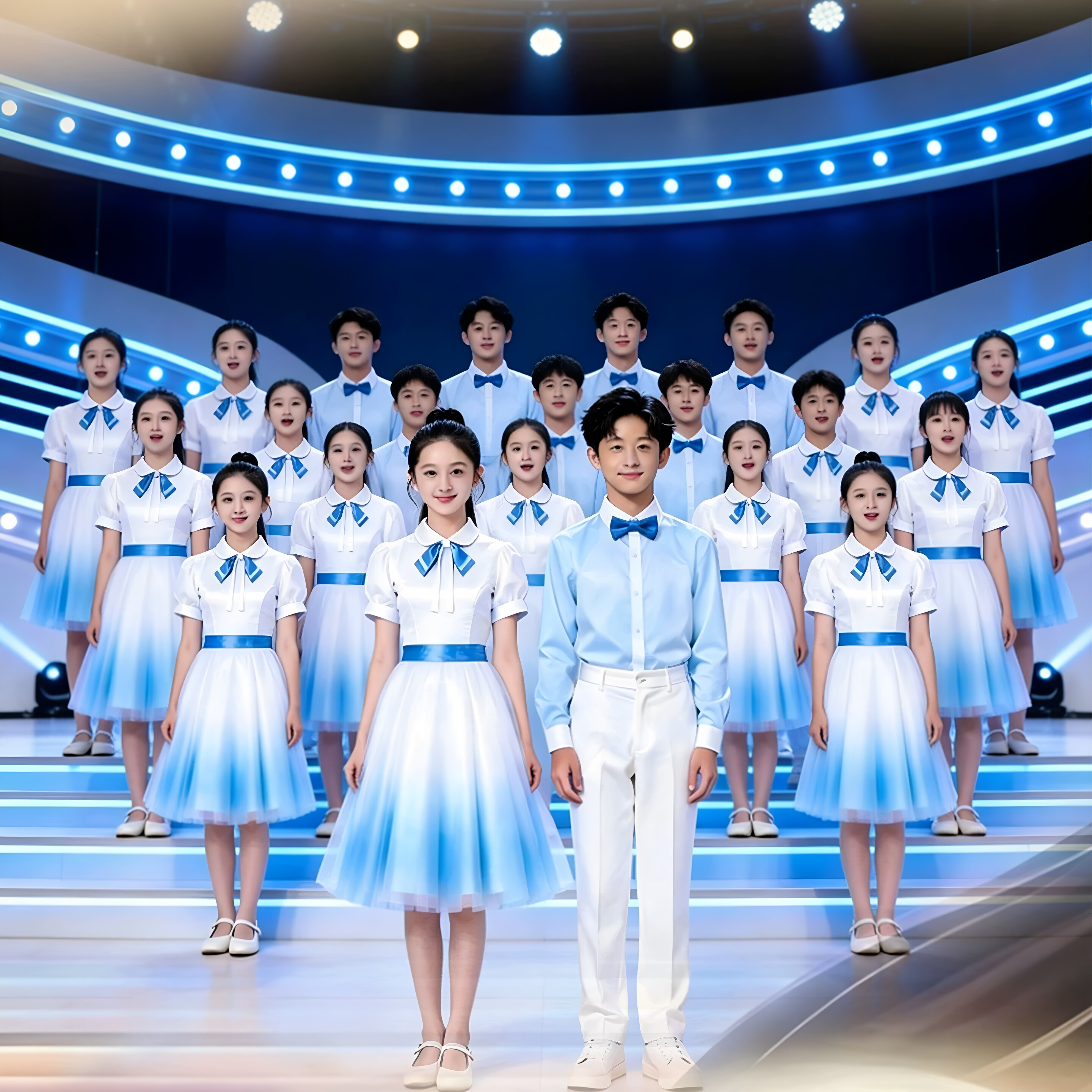 中小学生大合唱演出服儿童爱国蓝色男女童演讲朗诵比赛团体服装新