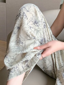 LOKA LURA中式风墨女季新宽筒垂丝腿裤新国水画裤子夏款高腰松直