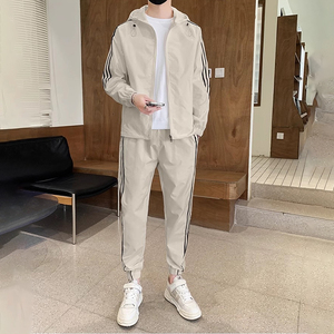 潮牌休闲运动套装男春秋季潮流时尚条纹帅气高级感薄款夹克两件套