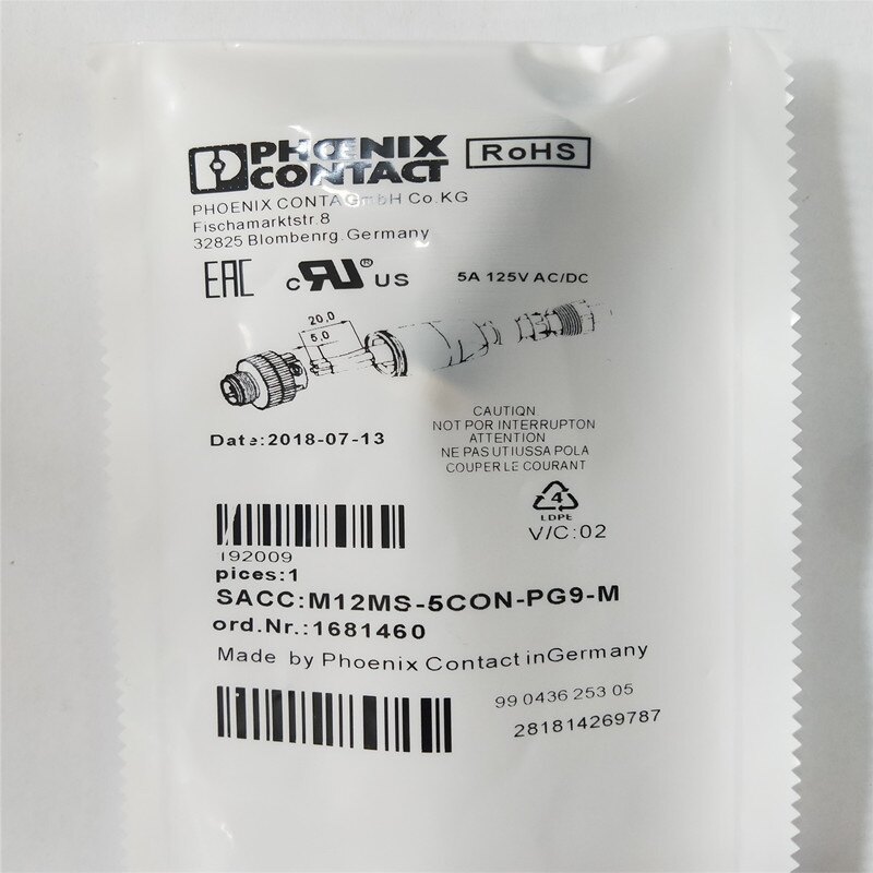 菲尼克斯M12连接器SACC-M12MR-4CON-PG7-M-1681101 M12 4芯插头