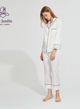 soie jardin0#情诗经典法式桑蚕丝袖口刺绣春秋女丝绸家居服套装