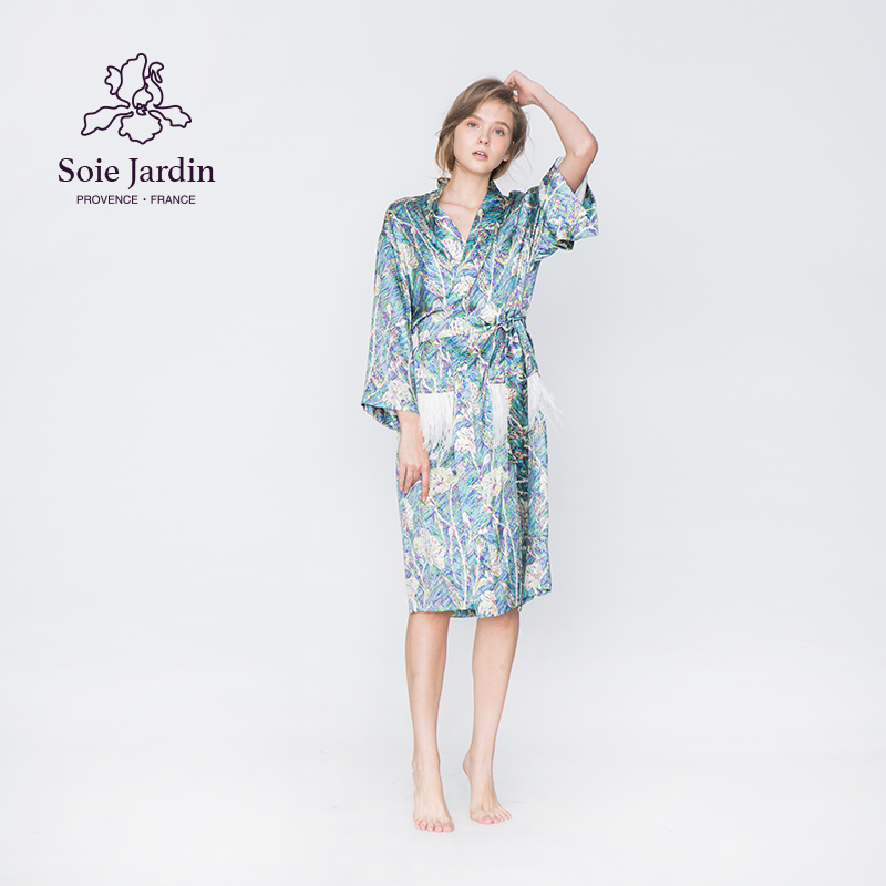 soiejardin浴袍梵高鴕鳥毛長