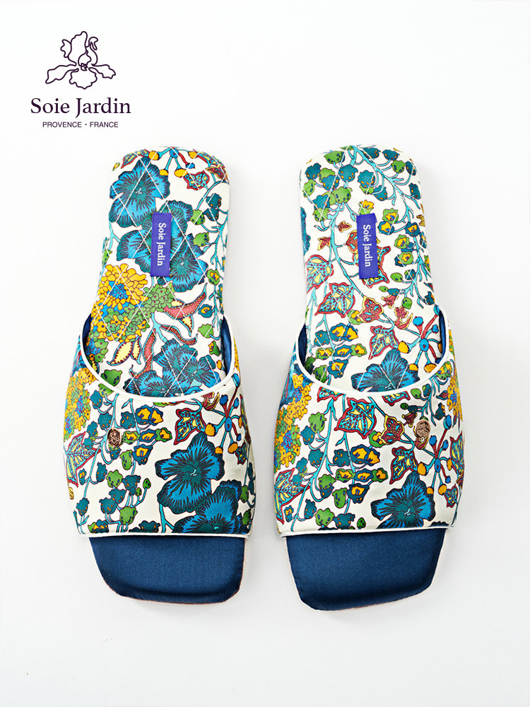 7#soiejardin系列HOLLY冬青方头真丝印花提花家居露趾拖鞋,居家布艺,居家凉拖/凉鞋,淘宝优惠券,粉丝福利购,淘宝优惠卷