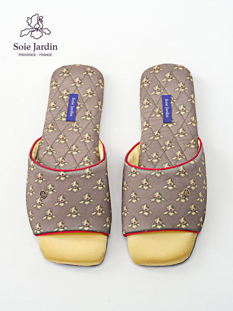 7#soiejardin系列IRIS心动鸢尾方头真丝印花家居露趾拖鞋,居家布艺,居家凉拖/凉鞋,淘宝优惠券,粉丝福利购,淘宝优惠卷