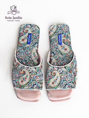 soiejardin方头真丝拖鞋凉拖