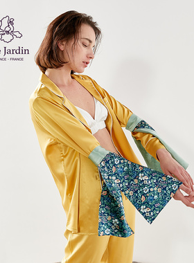 soie jardin0#提亚曜日黄女丝绸睡衣分体式经典款套装真丝家居服