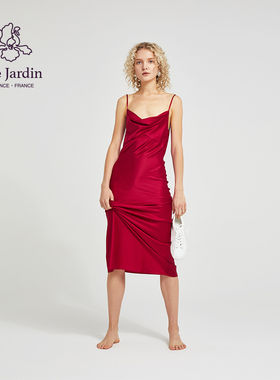 soie jardin0#莫妮卡吊带裙斜裁缎面荡领修身显瘦桑蚕丝家居睡裙