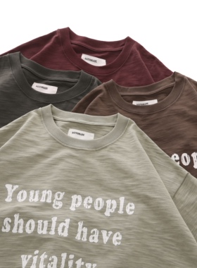 AGITOMADE日系宽松310g竹节棉重磅复古Vintage感爆裂印花短袖T恤