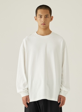 AGITOMADE日系宽松休闲纯棉圆领小领口情侣CLEAN FIT纯色打底长袖