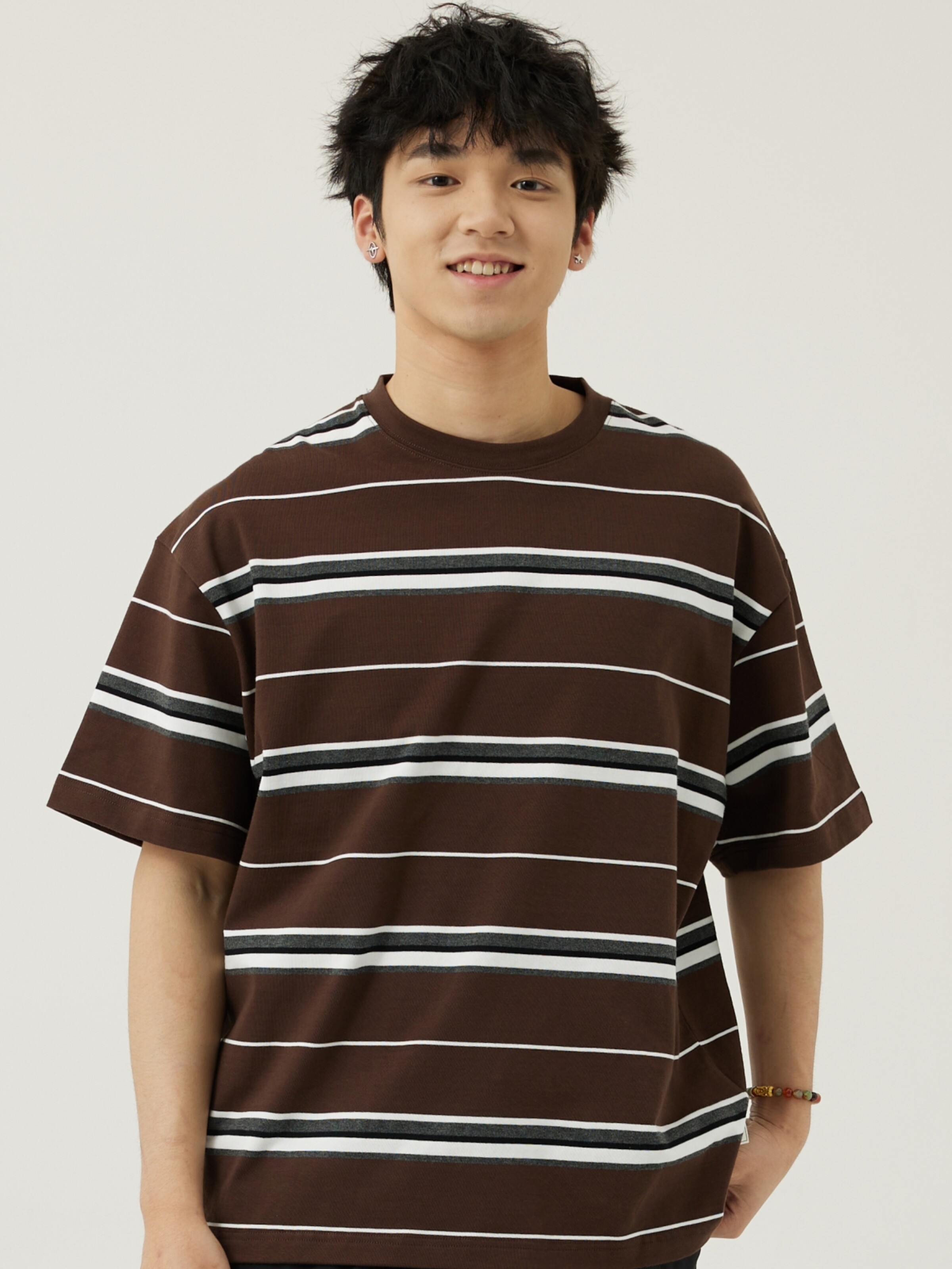 AGITOMADE短袖日系重磅情侣条纹