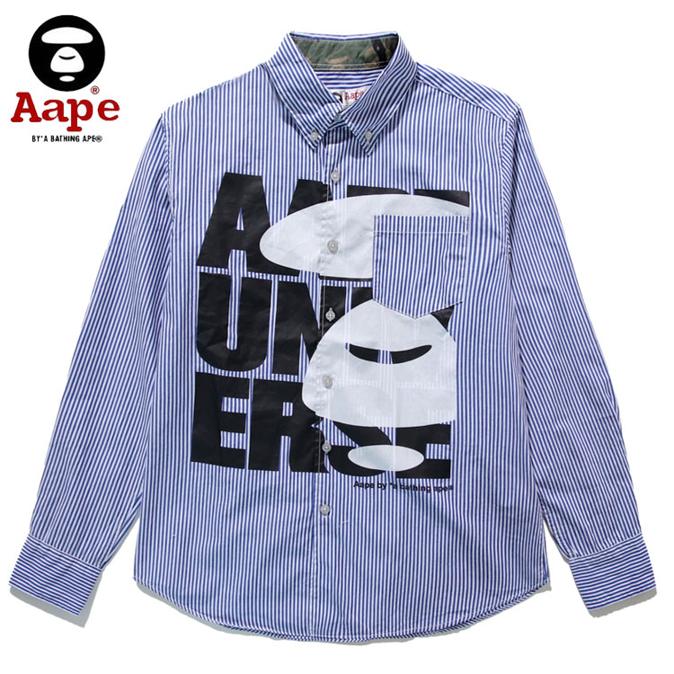 Aape秋季潮流男士衣服男纯棉条纹衬衣休闲蓝色长袖衬衫男外套在类目 运动服/休闲服装, 运动卫衣/套头衫中 - 来自Buy2taobao.com提供专业的淘宝代购服务