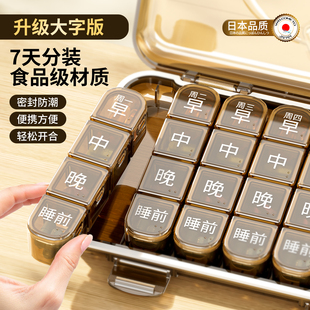 日本老年人药盒便携式一周七天药品分装吃药提醒一日三餐健忘药盒