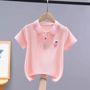 儿童短袖女孩polo衫韩版夏季新款学院风T恤女童甜美翻领刺绣上衣