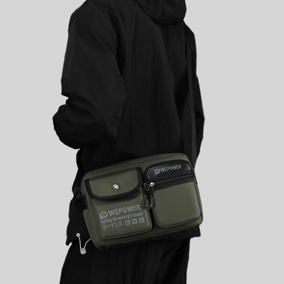 路可斯威潮牌工装斜挎包男款小型通勤户外多口袋挎包男单肩背包潮