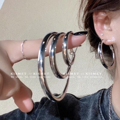 简约素圈独特耳环圈圈女2024新款