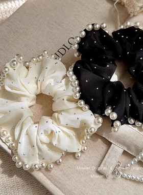 赫本风满天星珍珠大肠发圈女丸子头发绳扎头发橡皮筋马尾头绳头饰