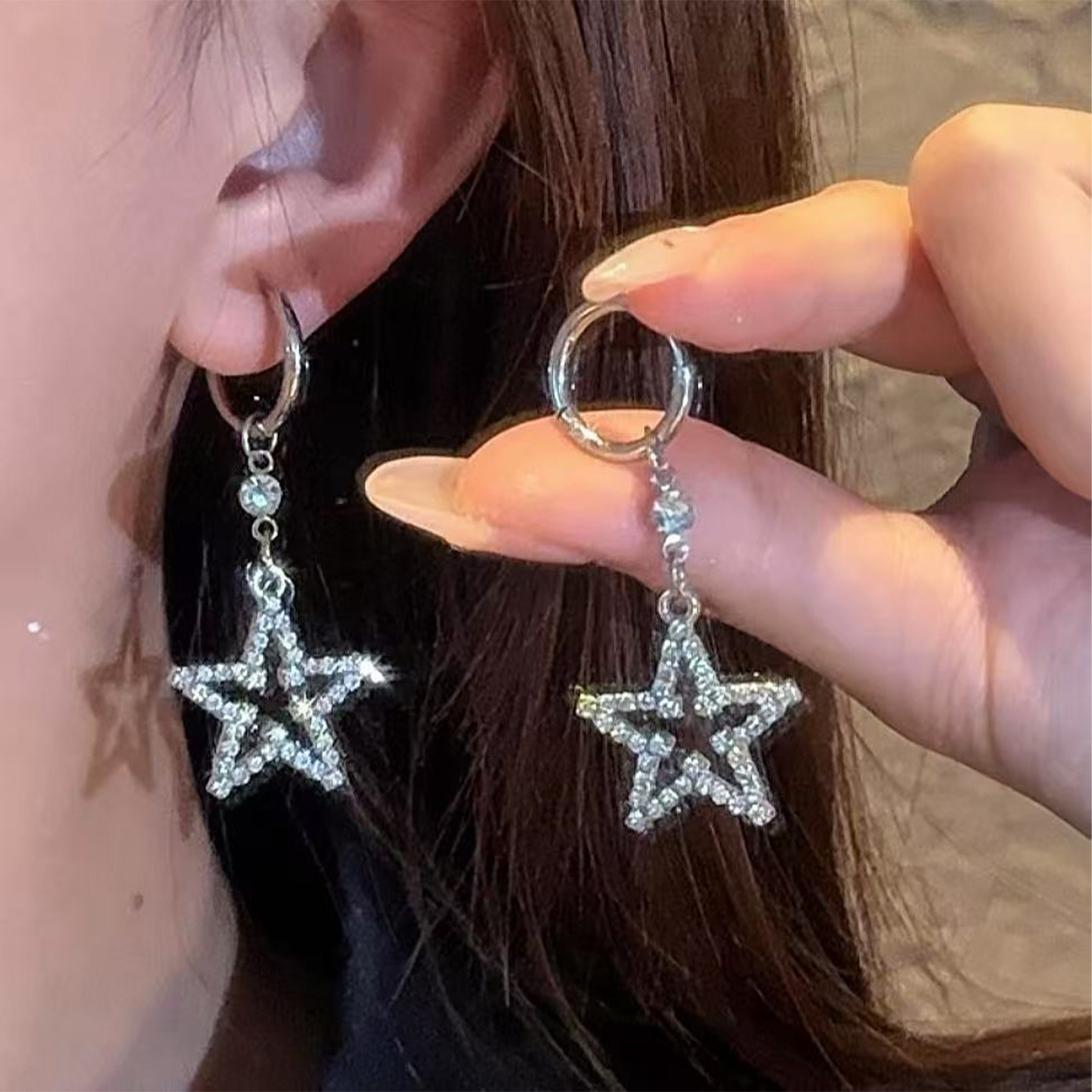 满钻锆石五角星吊坠耳环耳扣耳饰