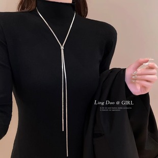 抽拉式项链女款小众轻奢设计高级感蛇骨链简约百搭颈链长款毛衣链