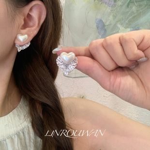 爱心珠珠耳钉精致编织纹理桃心耳环女2025新款高级感轻奢气质耳饰