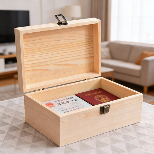 定制小木盒茶叶礼品盒桌面整理定制长方形翻盖木盒A4纸证件收纳盒