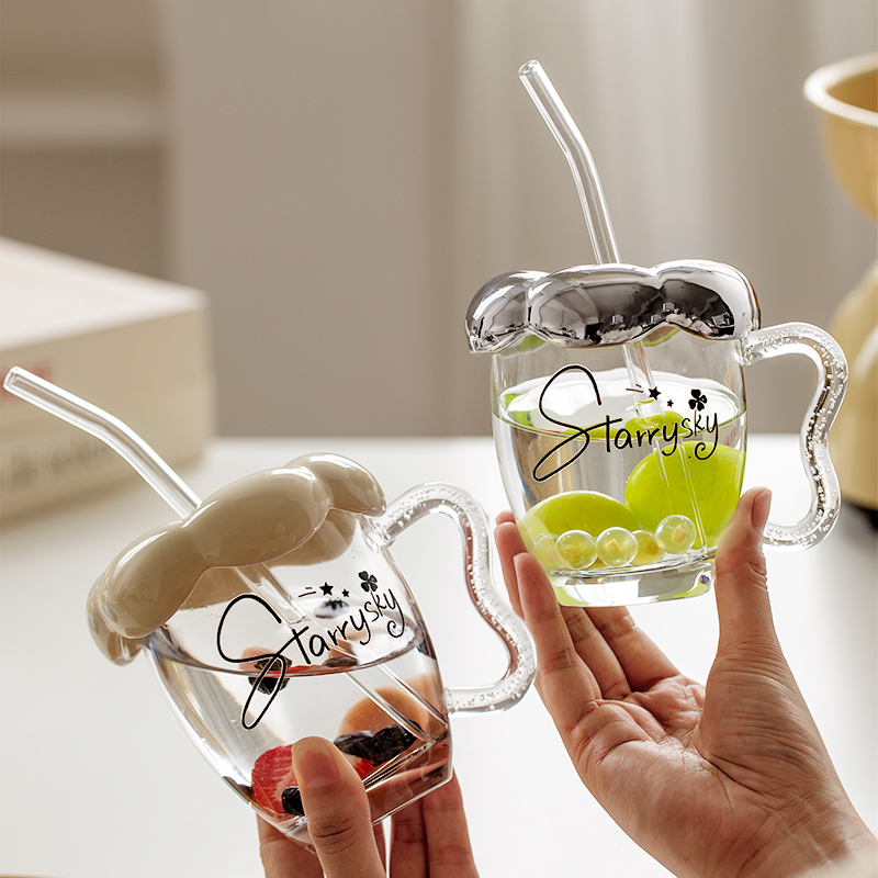 杯子办公室吸管玻璃杯咖啡杯带盖