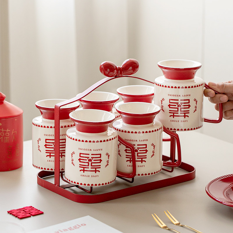 「喜到福至」高档婚礼结婚水杯套装茶杯茶壶过年节日婚庆品伴手礼,餐饮具,杯子套装/情侣对杯,淘宝优惠券,粉丝福利购,淘宝优惠卷