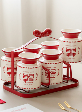 「喜到福至」高档婚礼结婚水杯套装茶杯茶壶过年节日婚庆品伴手礼
