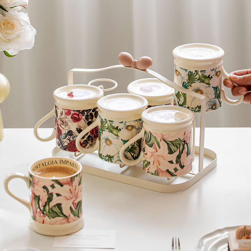 复古花园油画马克杯古典花卉水杯
