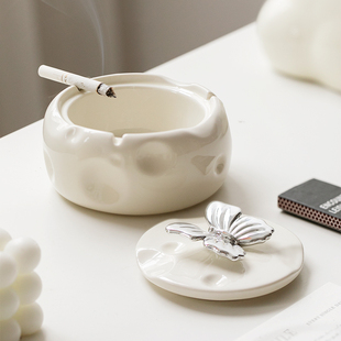 陶瓷烟灰缸高级感小众创意家用客厅轻奢高端大气上档次带盖办公室