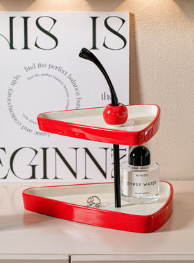 创意樱桃双层三角收纳盒摆件