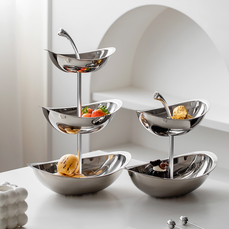 欧式不锈钢多层果盘下午茶点心架甜品台蛋糕展示架前台水果盘摆件