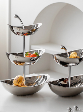 欧式不锈钢多层果盘下午茶点心架甜品台蛋糕展示架前台水果盘摆件