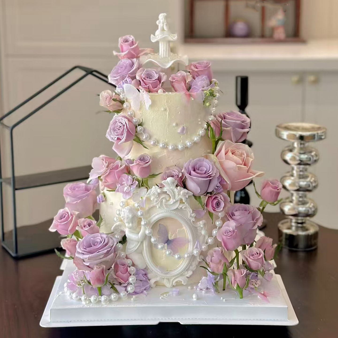 双层翻糖蝴蝶结鲜花生日蛋糕送闺蜜女友女神妈妈订婚闺蜜局生日宴