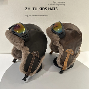 冬季皮质保暖帽子男女儿童户外防寒防水加厚护耳帽东北滑雪飞行帽