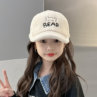 儿童毛绒帽秋冬季男童帽子保暖加厚宝宝鸭舌帽韩版冬天女童棒球帽