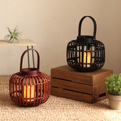 竹编手提风灯家居桌面浪漫氛围灯咖啡厅餐厅装 灯笼 饰烛台古朴风格