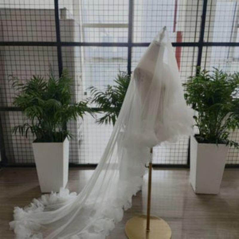 2024新娘荷叶边头纱白色象牙色香槟色长度250cm打折披肩外贸附件