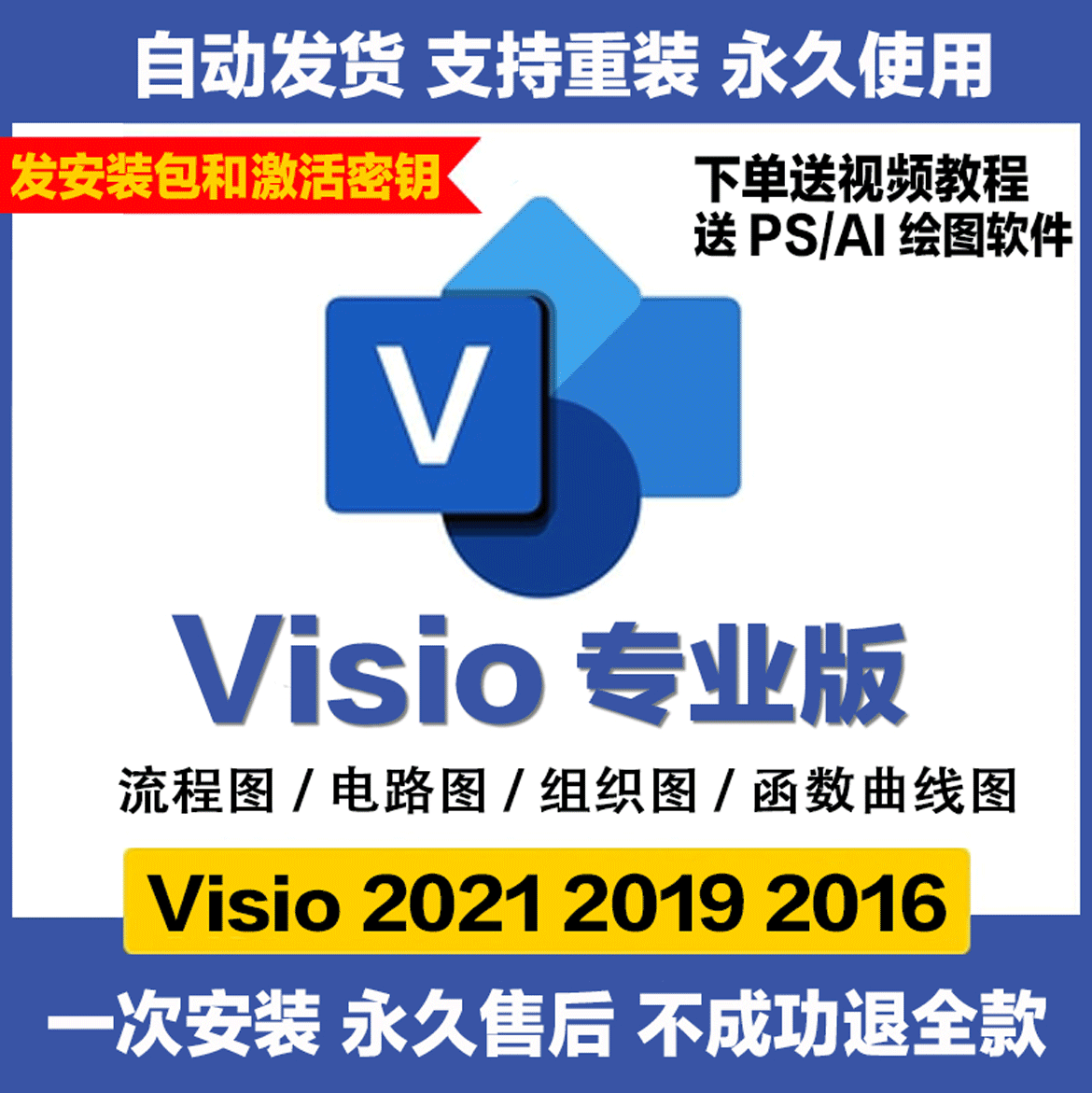visio2021/2019/2016/2013/2010流程图软件专业版远程安装包学习视频教程