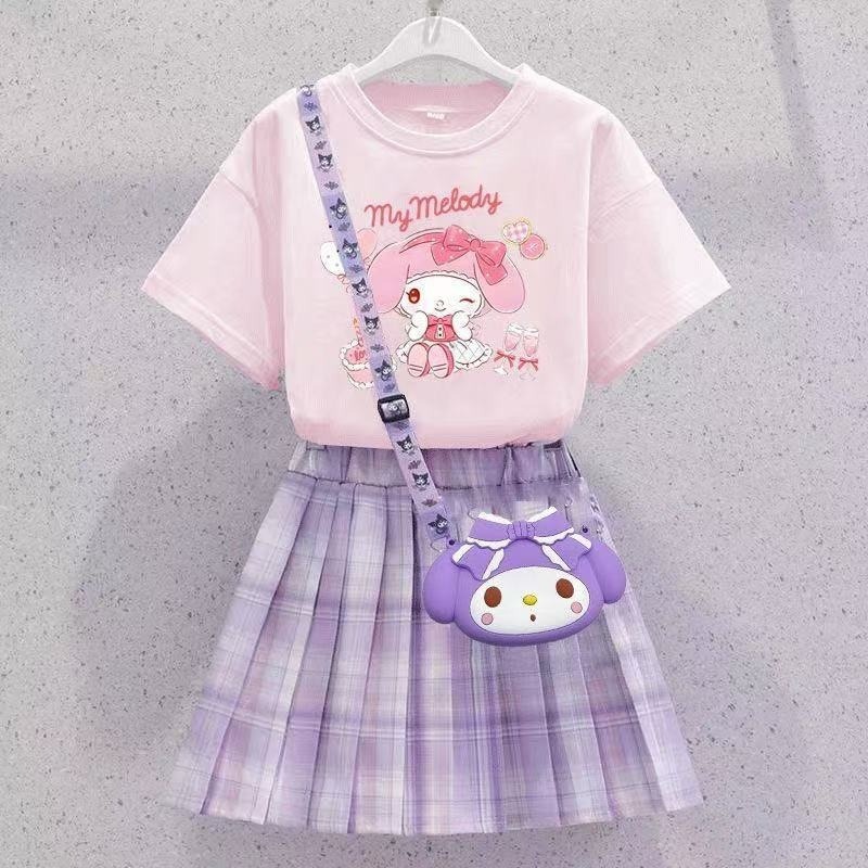 女童库洛米套装夏季2025新款洋气中大童JK制服短袖百褶裙两件套