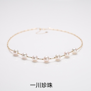 AKOYA珍珠微笑链18K金颈饰日本天然海水珍珠项链可调节珠宝送礼