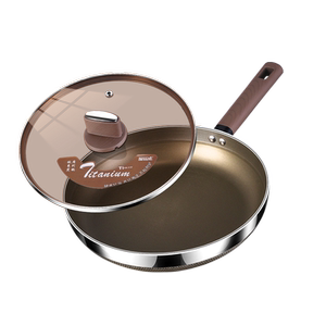 有钛平底锅316不锈钢无涂层不粘锅家用炒菜锅电磁炉专用牛排煎锅