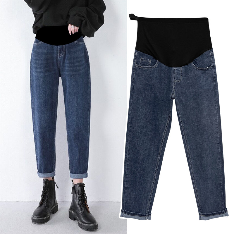 孕妇裤子春秋外穿烟管牛仔裤九分秋冬直筒裤加绒加厚女老爹裤冬季