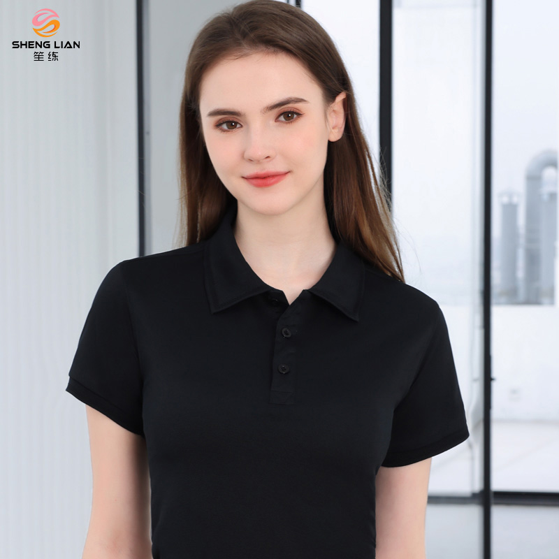 纯色冰离子翻领t恤短袖定制男女