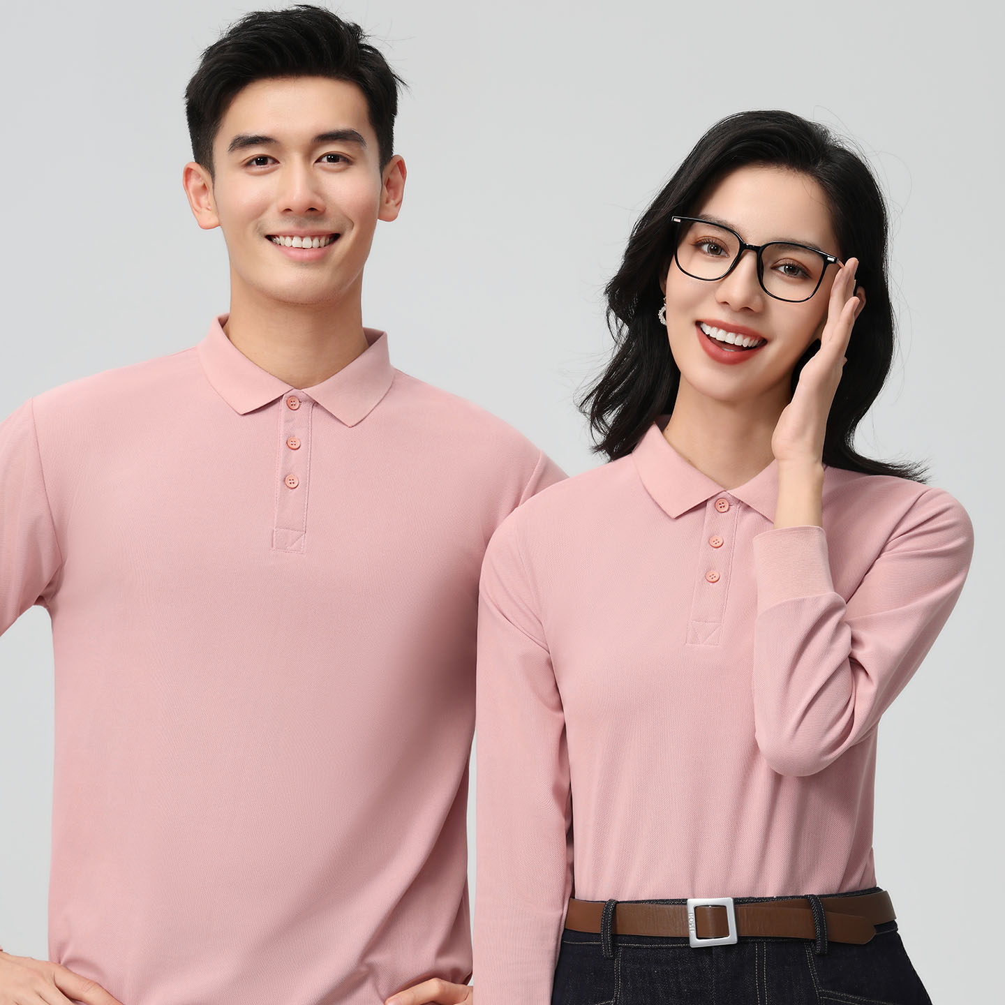 长袖翻领polo衫女定制纯色精梳棉大码有领工作服t恤印字刺绣logo