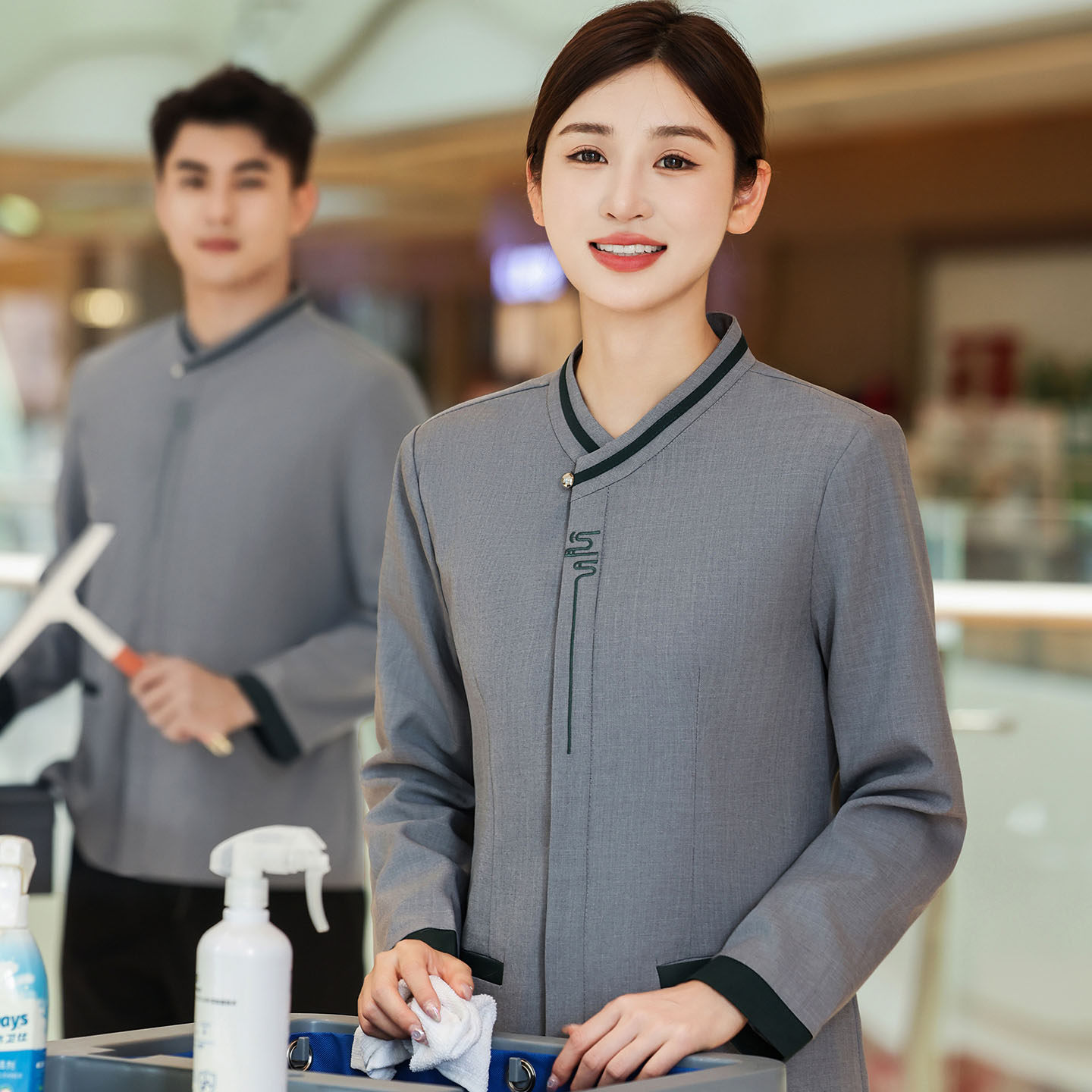 长袖保洁工作服秋冬装大码物业宾馆客房餐厅清洁工阿姨制服套装女