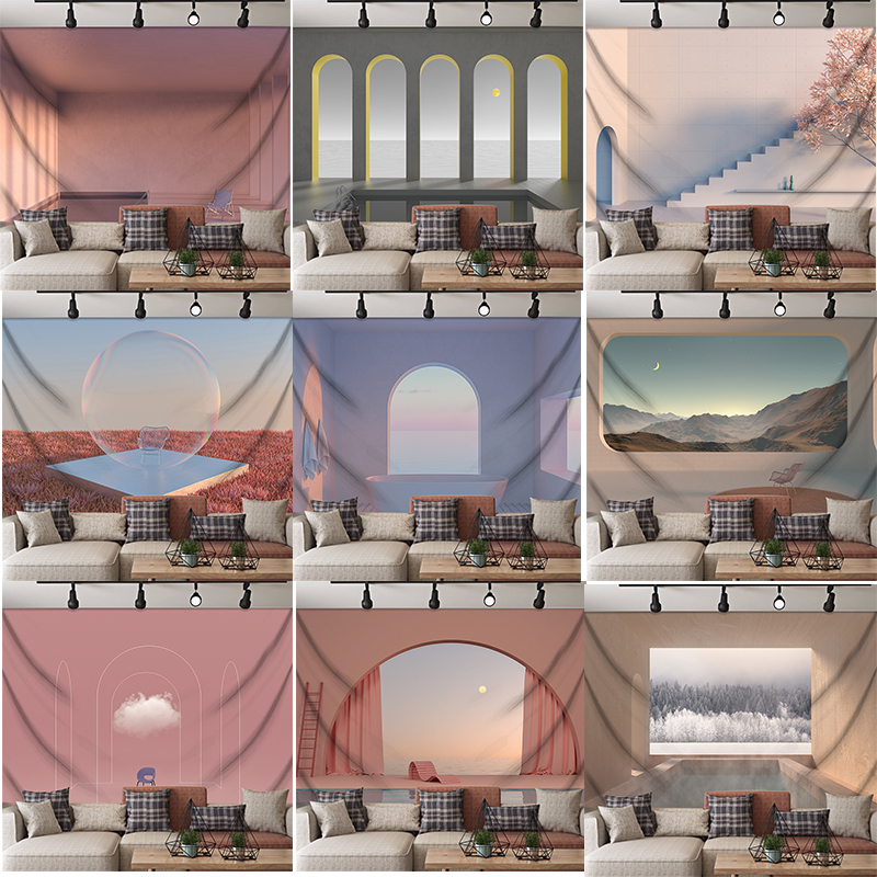 法式ins风建筑创意装修风格背景布客厅工作室房间搭配直播间挂毯