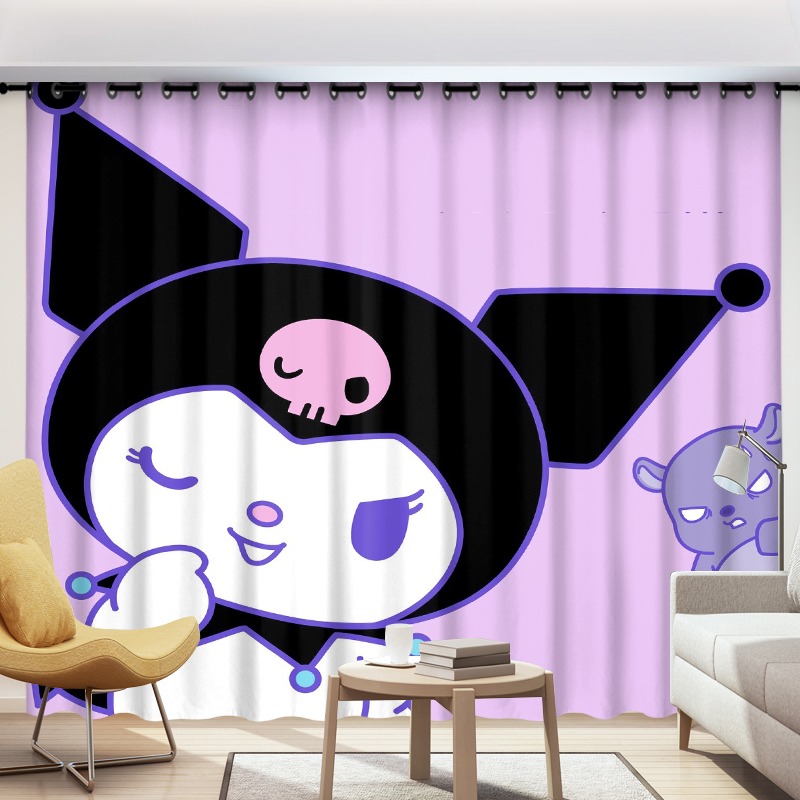 儿童房遮光卡通动漫兔子粉紫色ins风女孩卧室落地窗防晒挂钩窗帘