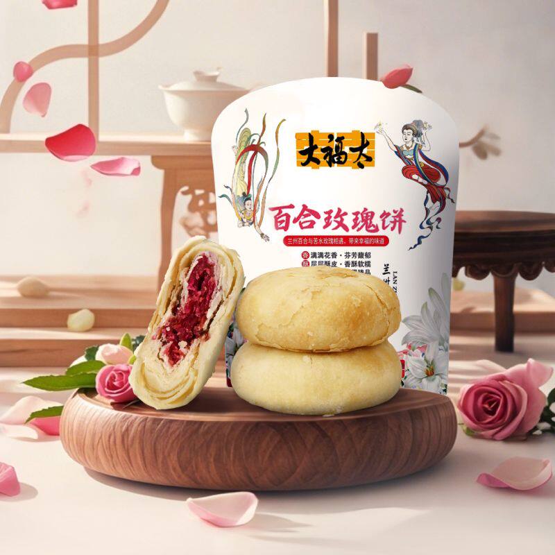 甘肃特产大福太百合玫瑰饼传统软皮鲜花饼茶点糕点老式酥皮点心