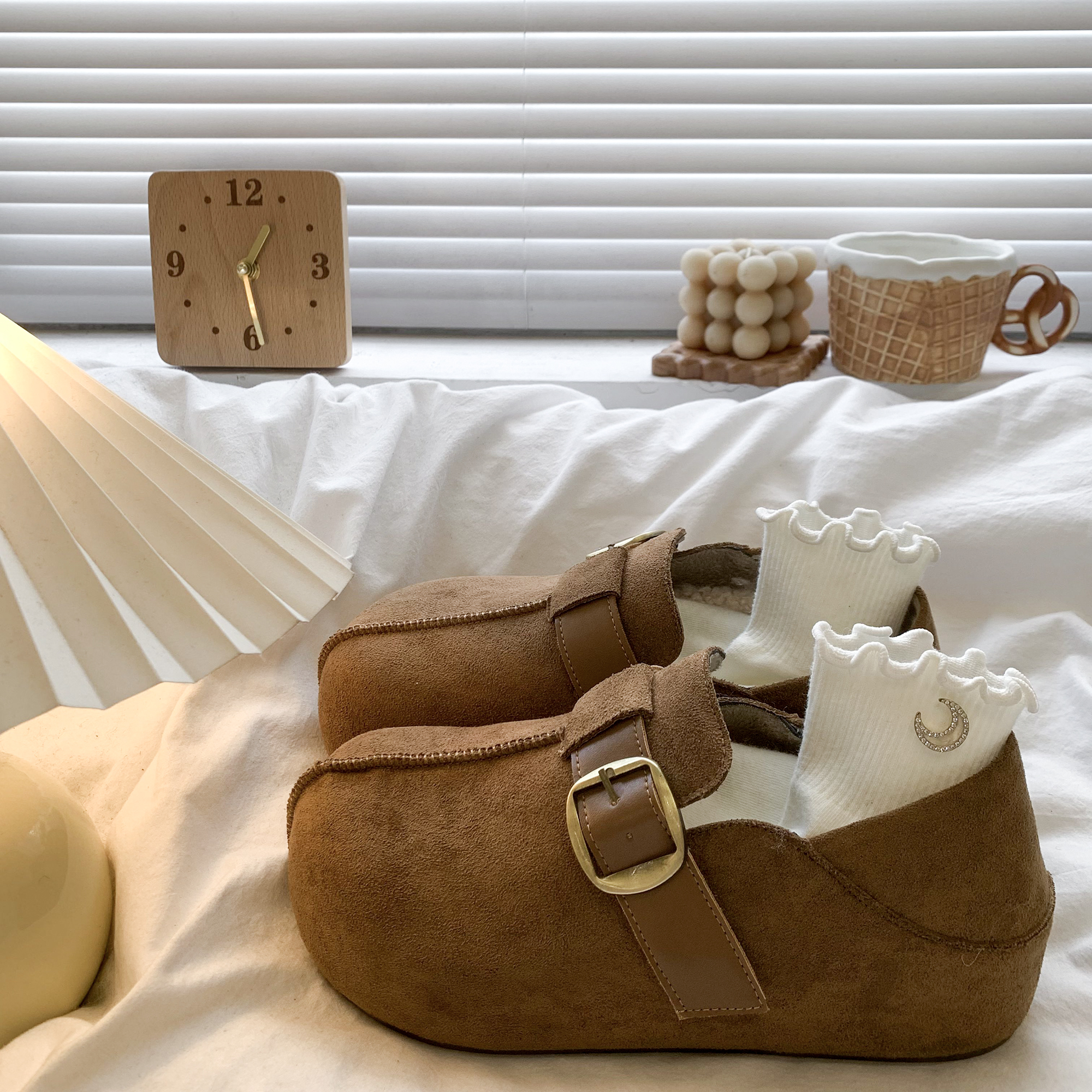 覆古全包内增高勃肯鞋女2025新款秋冬厚底加绒棉鞋两穿包头半拖鞋