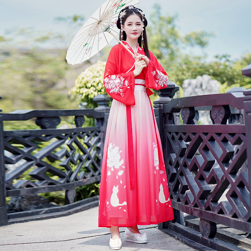 热销0件假一赔十花嫁汉服女超仙红色正品原创秋冬中国风仙女樱花超仙齐胸襦裙古装